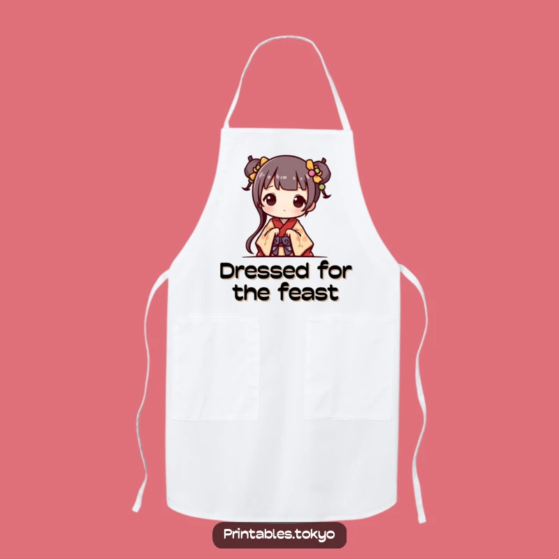 Funny Kimono Chef Apron: A Cute Character Peeking with Culinary Charm!