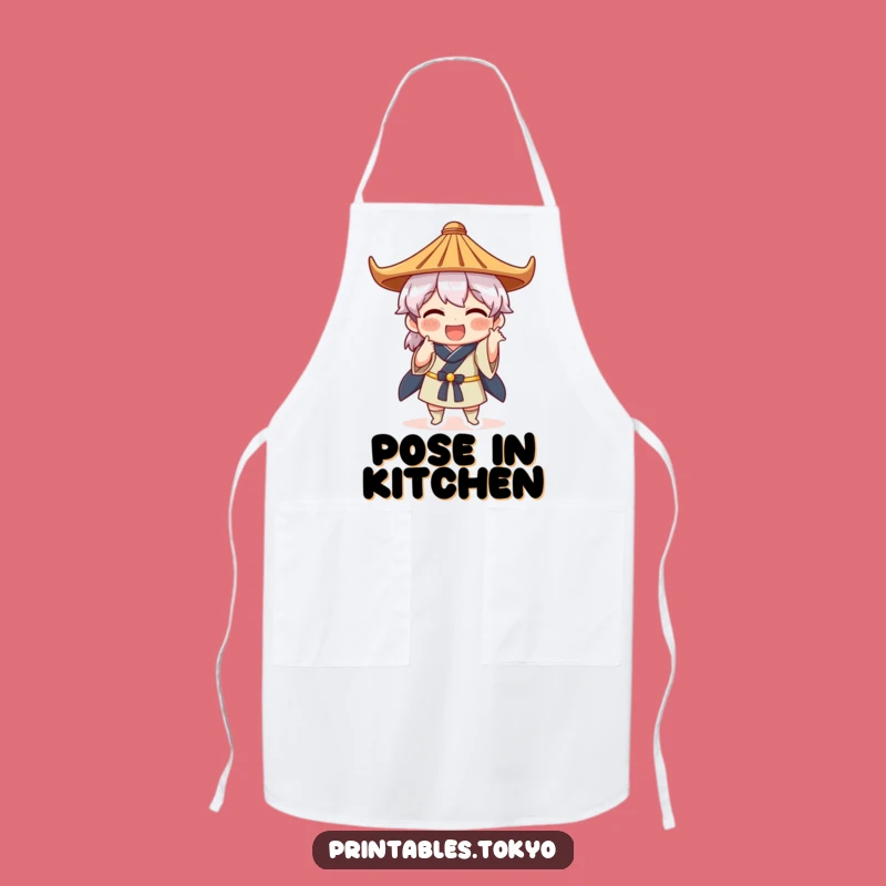 Funny Japanese Hat Pose Apron - Chef Character Art - Kitchen Funny Gift