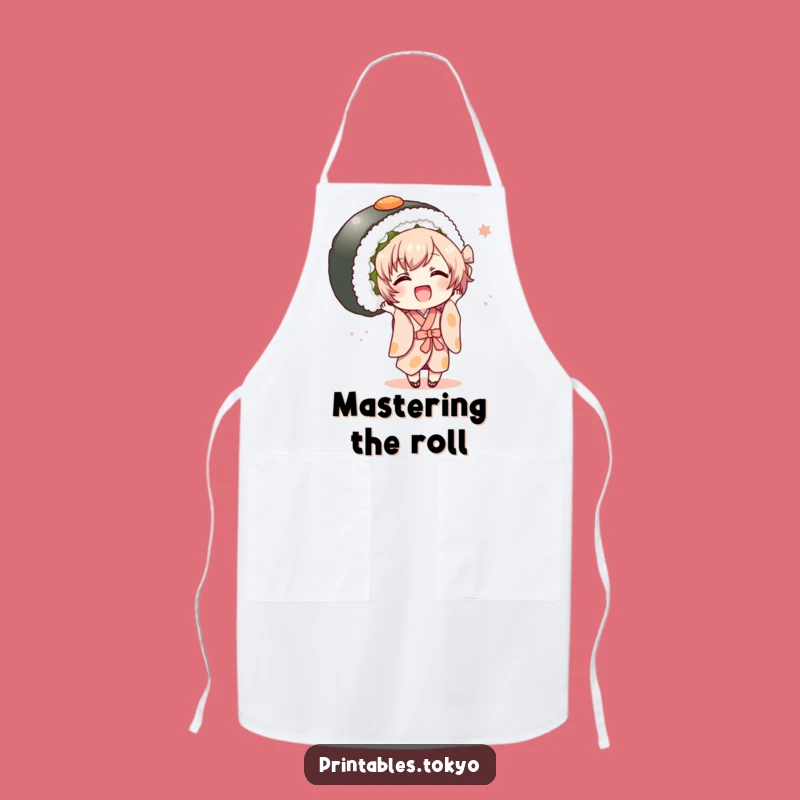 Funny Kimono Sushi Apron - Joyful Chef Character, Oversized Roll Kitchen Gift