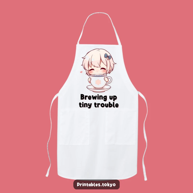 Funny Kitchen Apron: Character Sipping Tiny Teacup, Humorous and Practical Funny Gift for Home Chefs