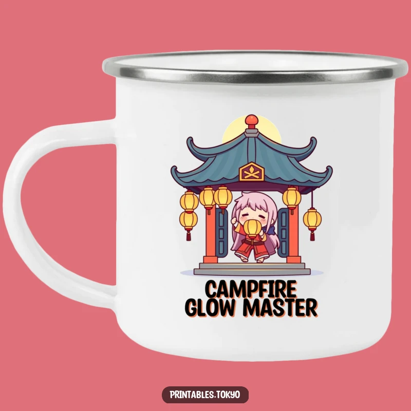 Funny Temple Juggler Camping Mug: Glowing Lanterns Character, Mystical Outdoor Sips