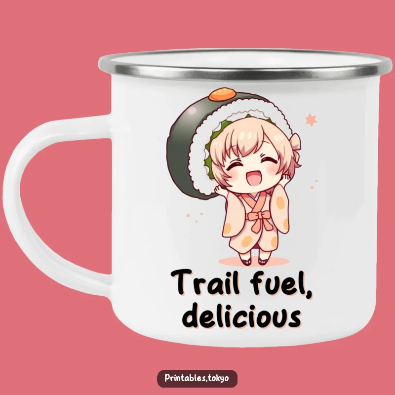 Funny Kimono Sushi Camping Mug - Joyful Outdoor Character, Oversized Roll Gift