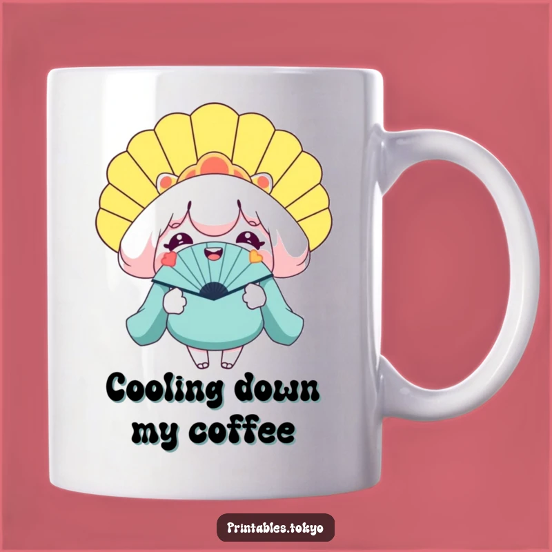 Funny Giant Fan Mug - Smiling Character Cooling Gift for Hot Days