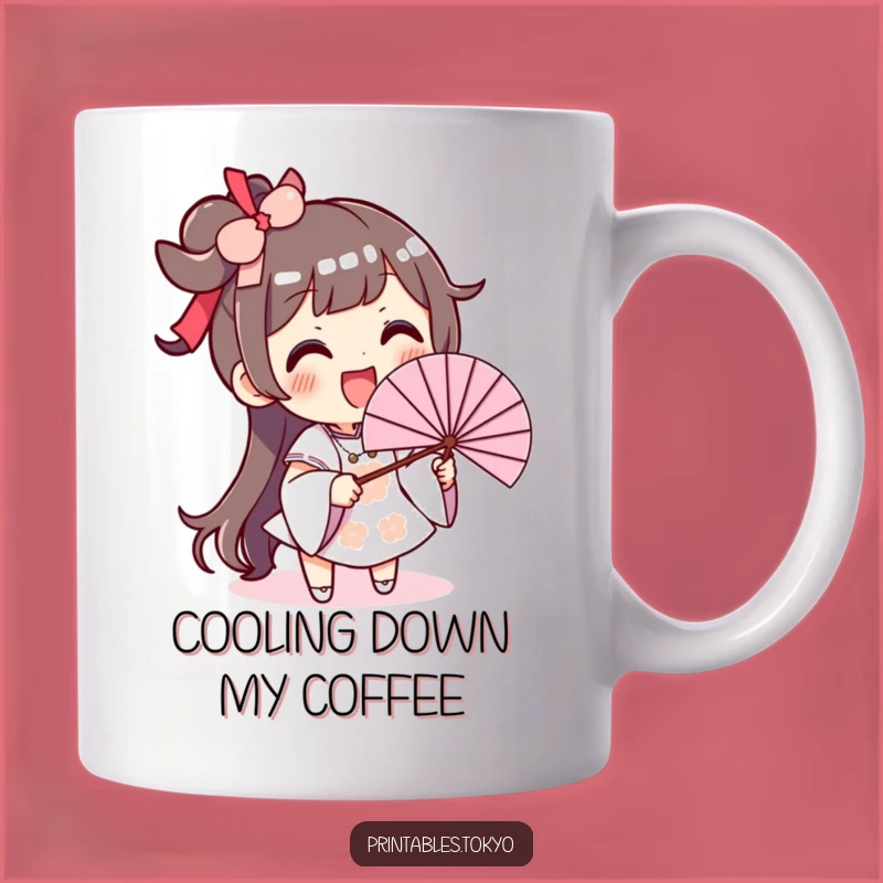 Funny Fan Waving Character Mug: Big Smile, Hilarious Gift for Hot Days