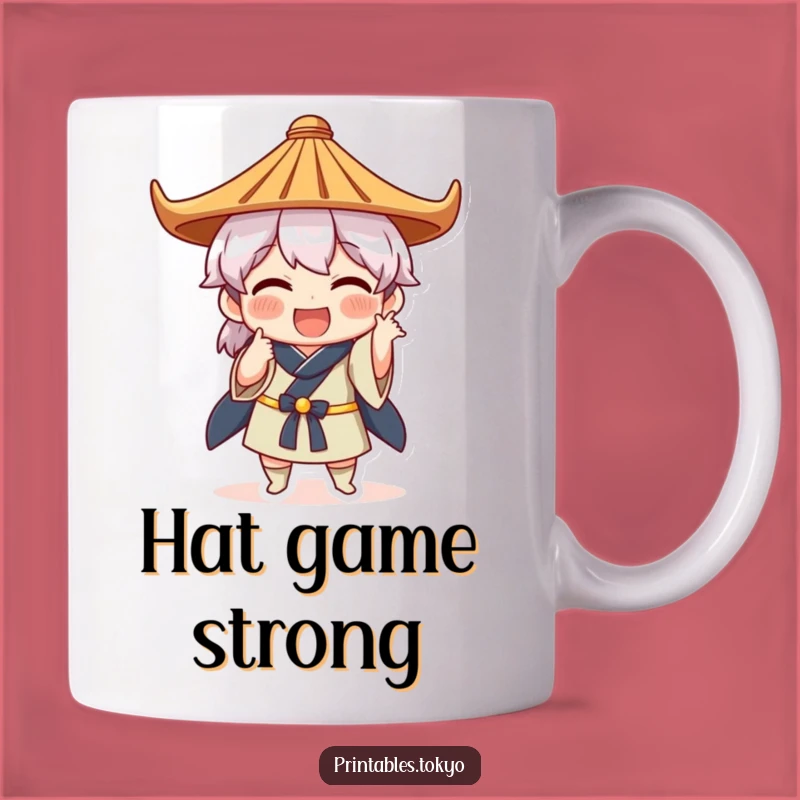 Funny Japanese Hat Pose Mug - Quirky Character Art - Hilarious Cultural Gift for Friends