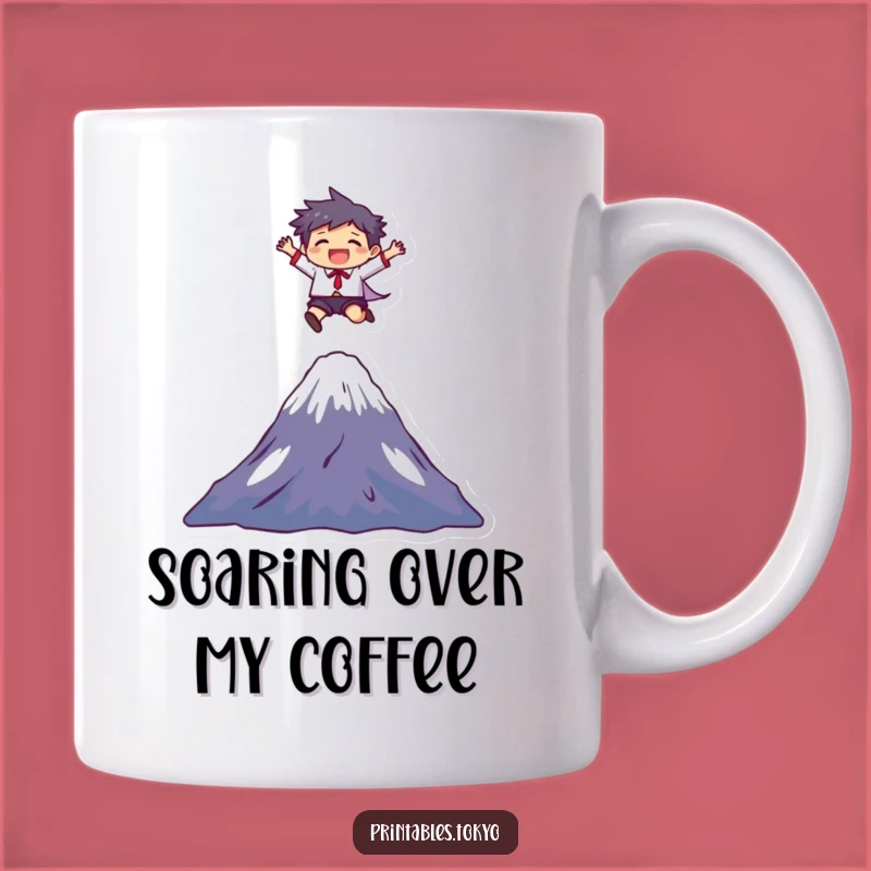 Funny Mount Fuji Leap Mug: Joyful Character Design - Perfect Adventurous Gift!
