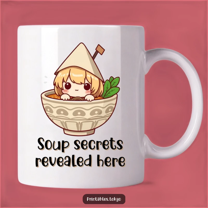 Funny Ramen Lover Mug: Adorable Character in Paper Hat, Perfect Humorous Gift for Noodle Fans