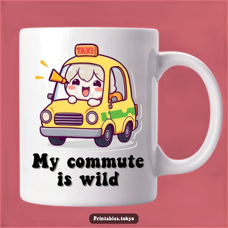 Funny Tiny Taxi Driver Mug: Cheerful Character Honking Horn, Hilarious Gift for Commuters