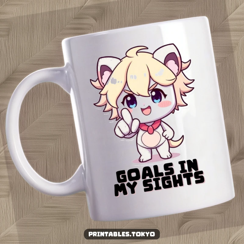 Funny Mug: A determined character with a bright smile points forward, exuding confidence and humor, perfect for a motivational gift.