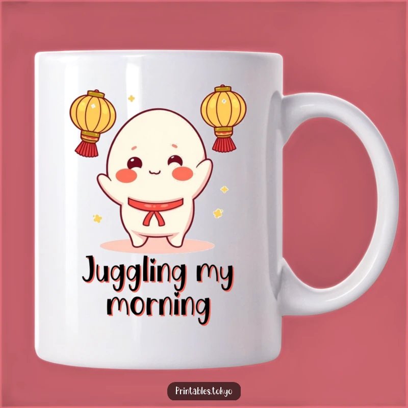 Funny Mochi Mug: Cheerful Juggler with Lanterns - Playful Gift Idea