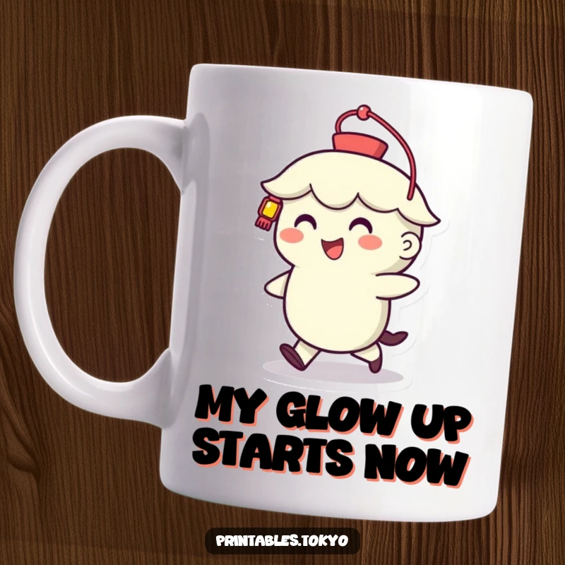 Funny Mug: A cheerful character with a stylized lantern walks happily, radiating joy and warmth on this delightful gift.