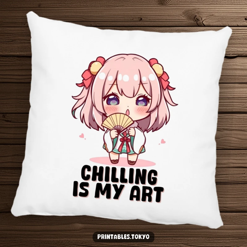 Funny Pillow: A character playfully gestures with a tiny fan, offering comfort and cool humor as a delightful accent piece.