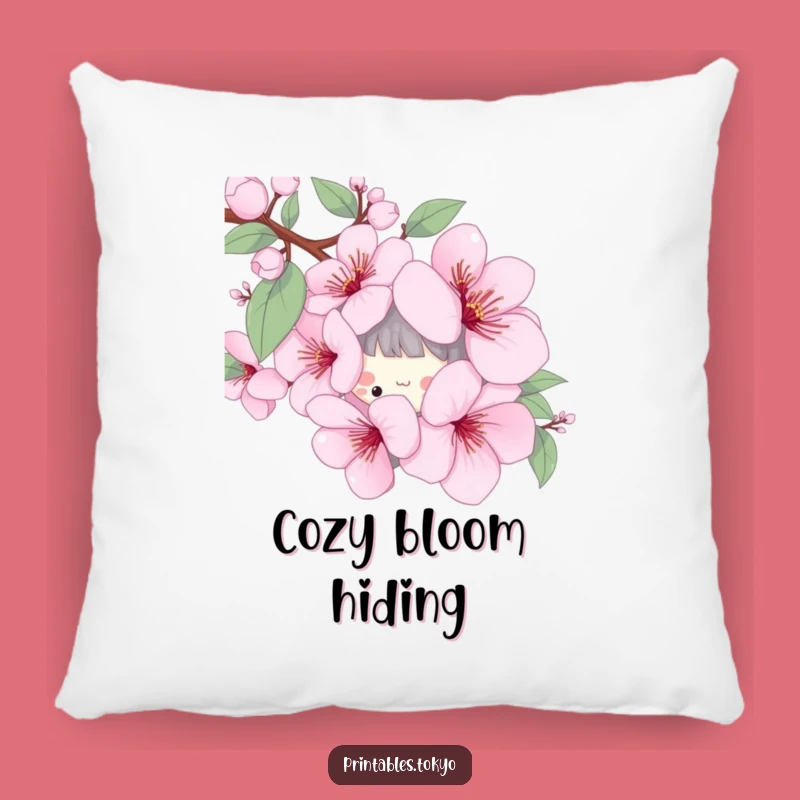 Cozy Funny Cherry Blossom Pillow - Playful Character Comfort Gift