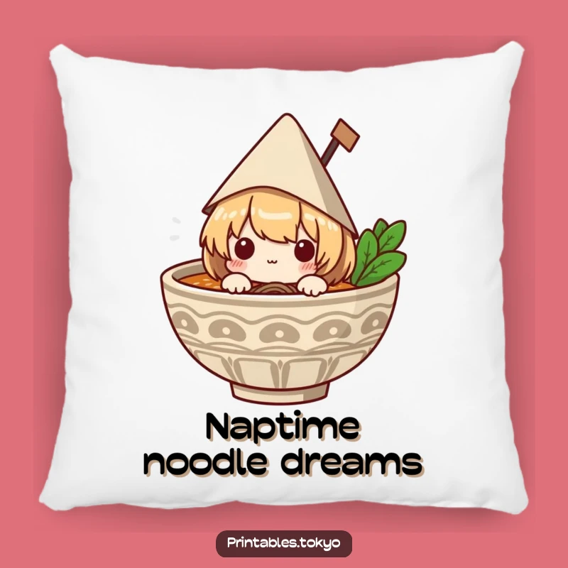 Funny Ramen Pillow: Cute Character in Hat, Soft Humorous Gift for Couch Comfort