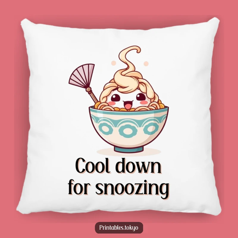 Funny Ramen Pillow: Happy Bowl Cooling Down - Cozy & Humorous Accent