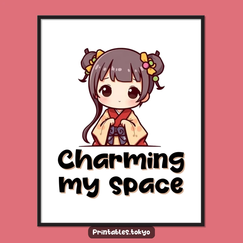 Funny Kimono Character Digital Art: Adorable Wall Decor for Cute Spaces!