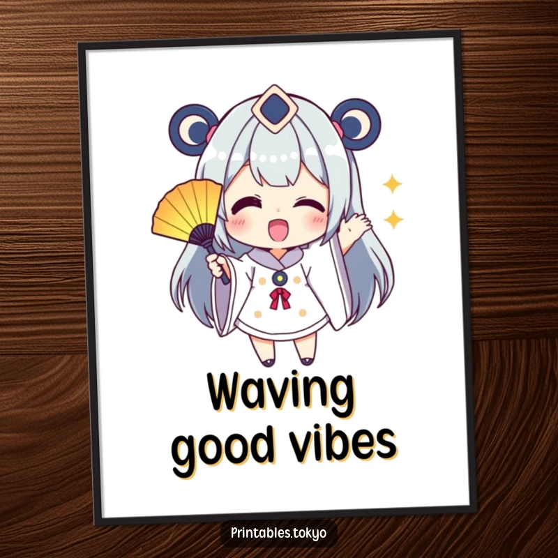 Funny Digital Art Print: A character excitedly waves a small, colorful fan, bringing a vibrant and humorous vibe to any room.