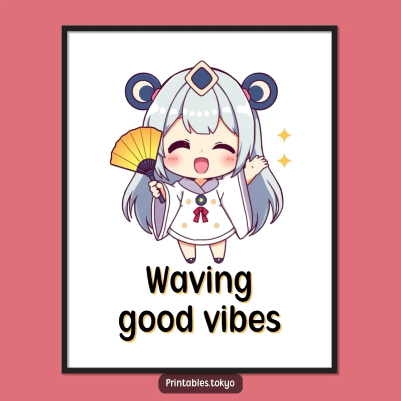 Funny Fan Waving Character Digital Art: Vibrant Wall Decor for Energetic Spaces!