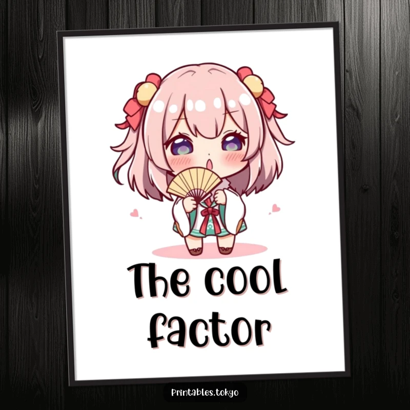 Funny Digital Art Print: A character playfully gestures with a tiny fan, exuding coolness and humor, perfect for screen or print.