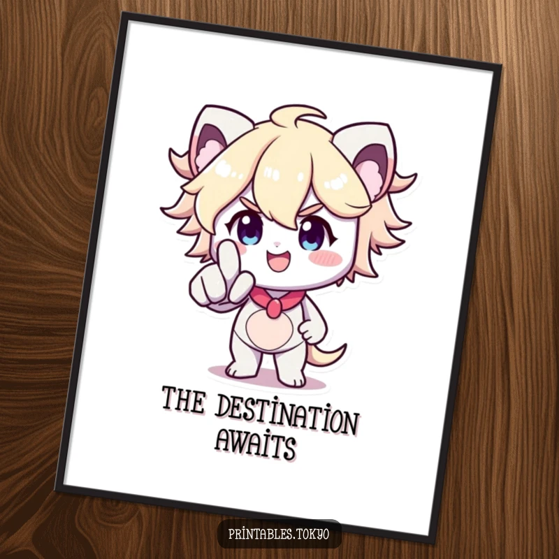 Funny Digital Art Print: A determined character points forward with a smile, exuding drive and humor, perfect for screen or print.