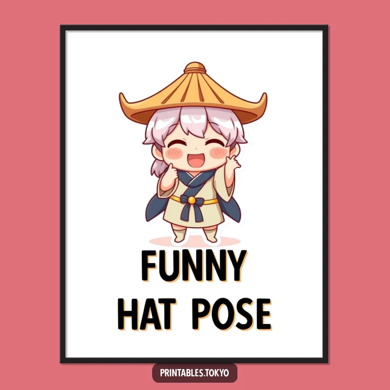 Funny Japanese Hat Pose Digital Art - Quirky Character - Instant Download Gift
