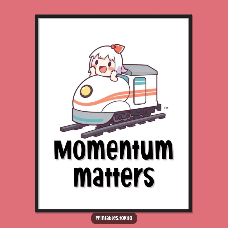 Funny Bullet Train Digital Art: Cute Character's Joyful Ride, Instant Wall Decor