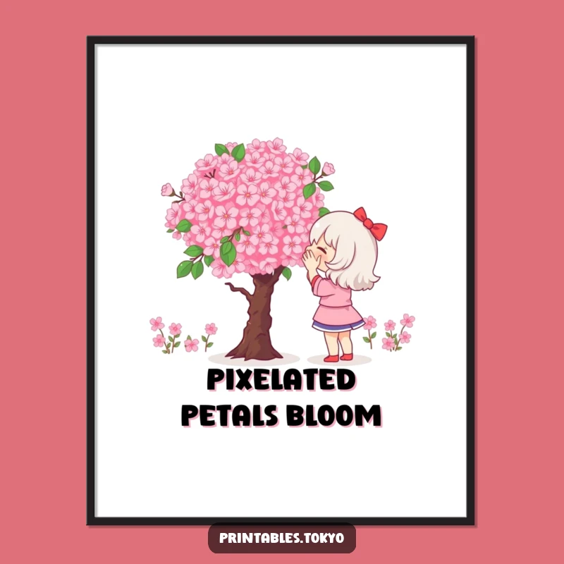 Funny Pixel Blossom Digital Art: Admiring Digital Nature Print, Instant Decor