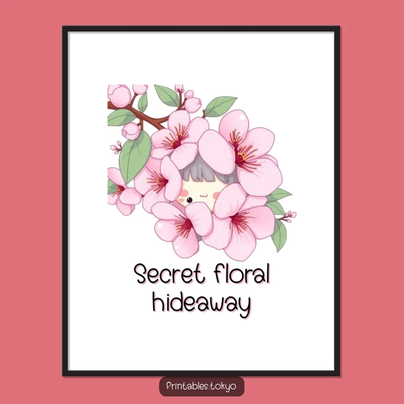 Funny Cherry Blossom Digital Print - Playful Character Spring Art Gift