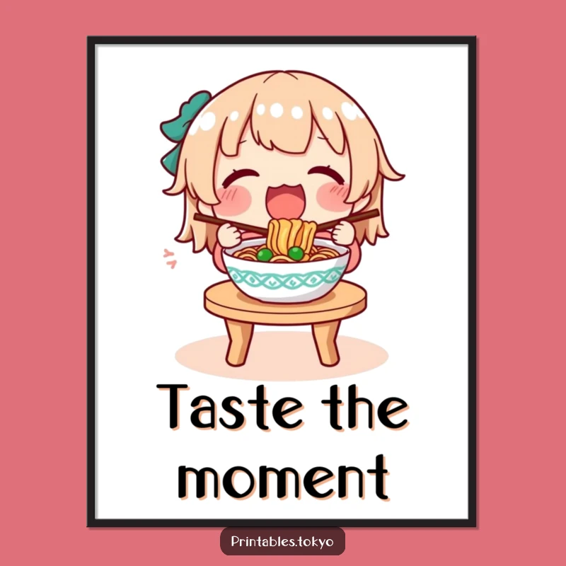 Funny Noodle Meal Digital Art: Character's Joyful Eating, Instant Decor