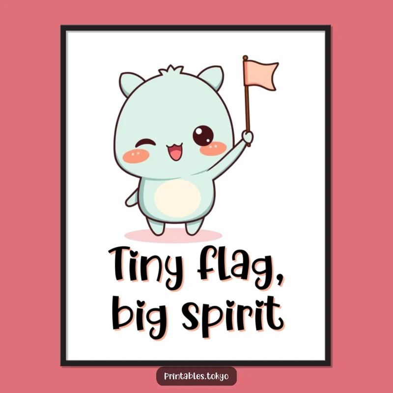 Funny Waving Flag Digital Print - Excited Character Cheer Art Gift