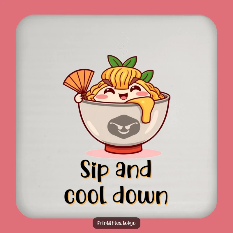 Funny Ramen Fan Drink Coaster: Protect Surfaces, Steamy Style, Great Funny Gift!
