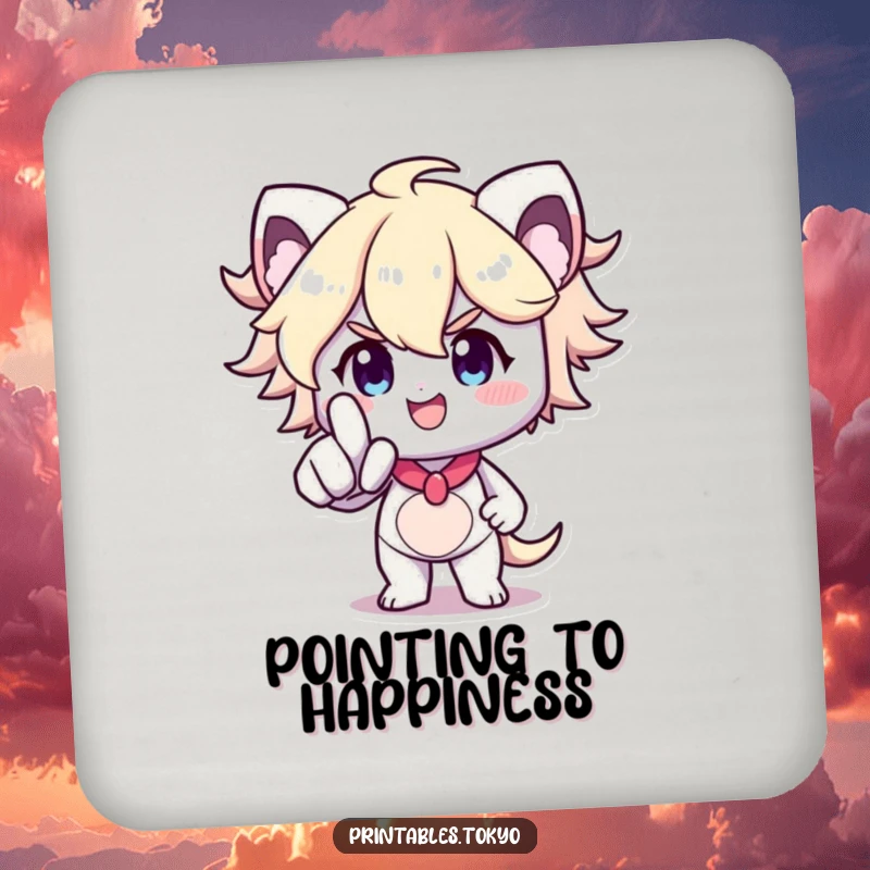 Funny Drink Coaster: A determined character points forward with a smile, protecting surfaces with motivational humor, a funny gift.