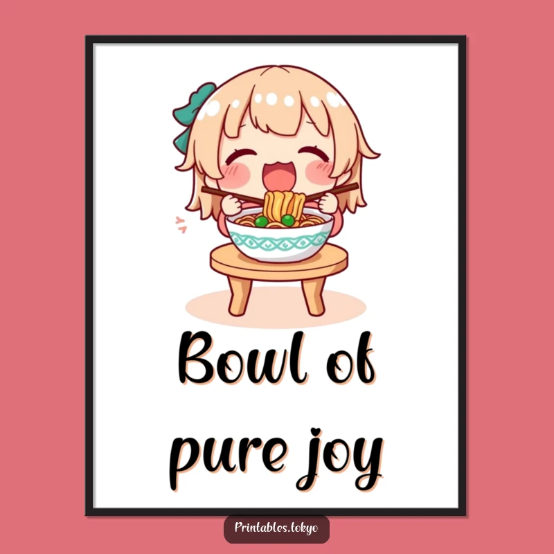 Funny Noodle Lover Poster: Character's Happy Meal, Whimsical Wall Decor