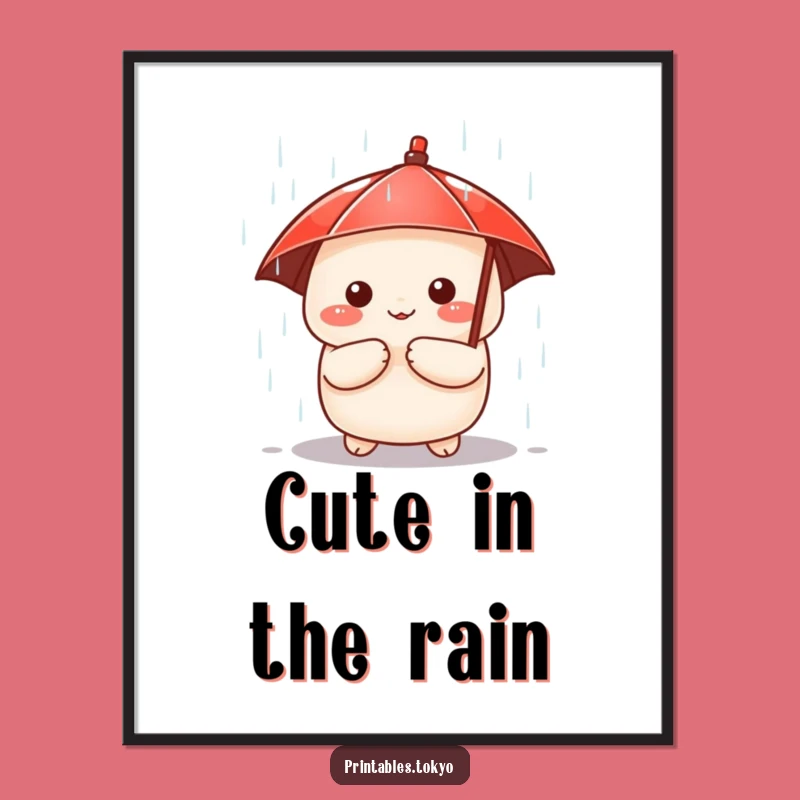 Funny Dumpling Poster: Cute Umbrella Character Art - Whimsical Rainy Day Decor