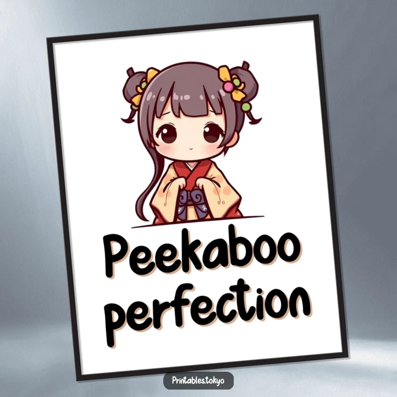 Funny Poster: A cute character wearing a miniature kimono peeks out, bringing an adorable and humorous touch to any wall.