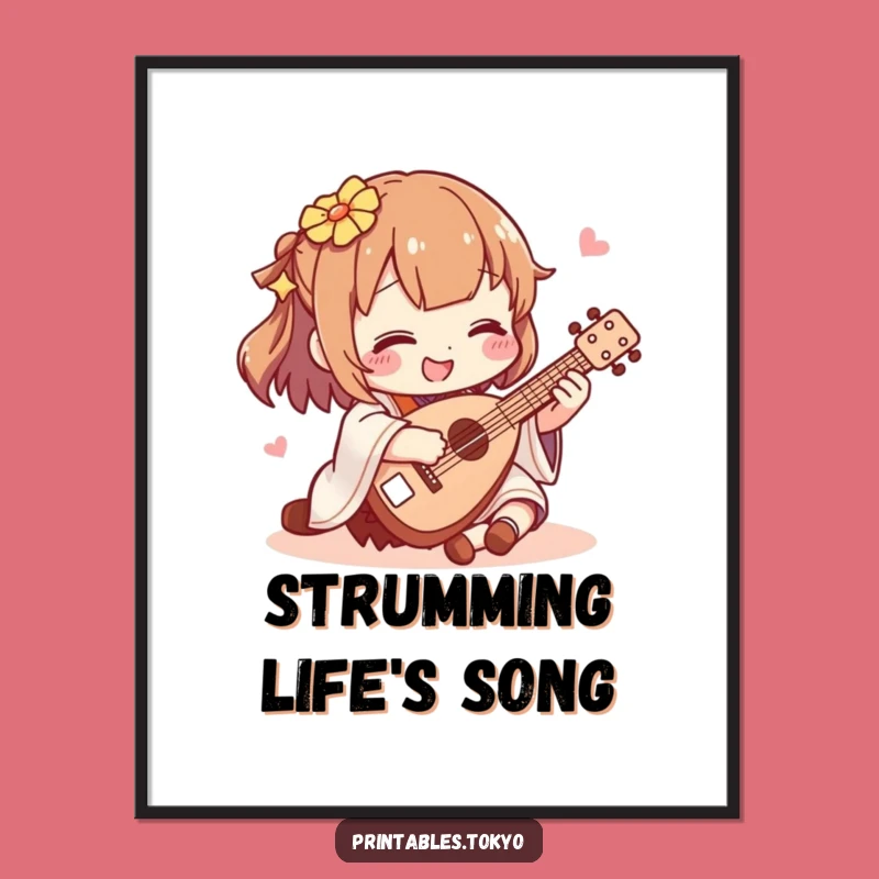Funny Shamisen Player Poster: Adorable Mini Music Art Print!