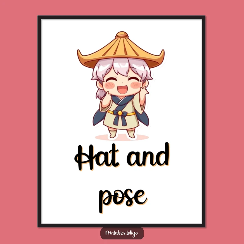 Funny Japanese Hat Pose Poster - Quirky Art - Hilarious Decor Funny Gift