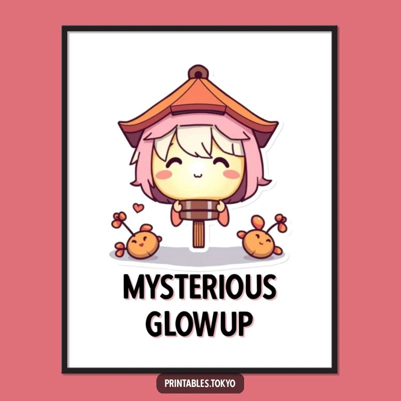 Funny Lantern Art Poster: Mysterious Character Peek Wall Decor