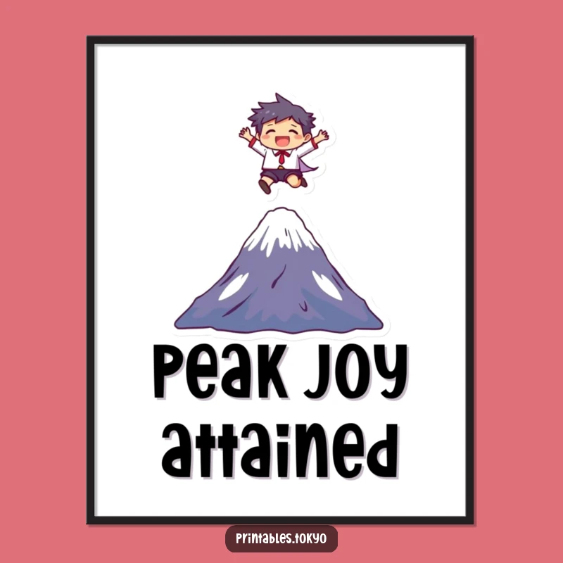 Funny Mount Fuji Leap Poster: Joyful Character Art - Humorous Decor Gift!