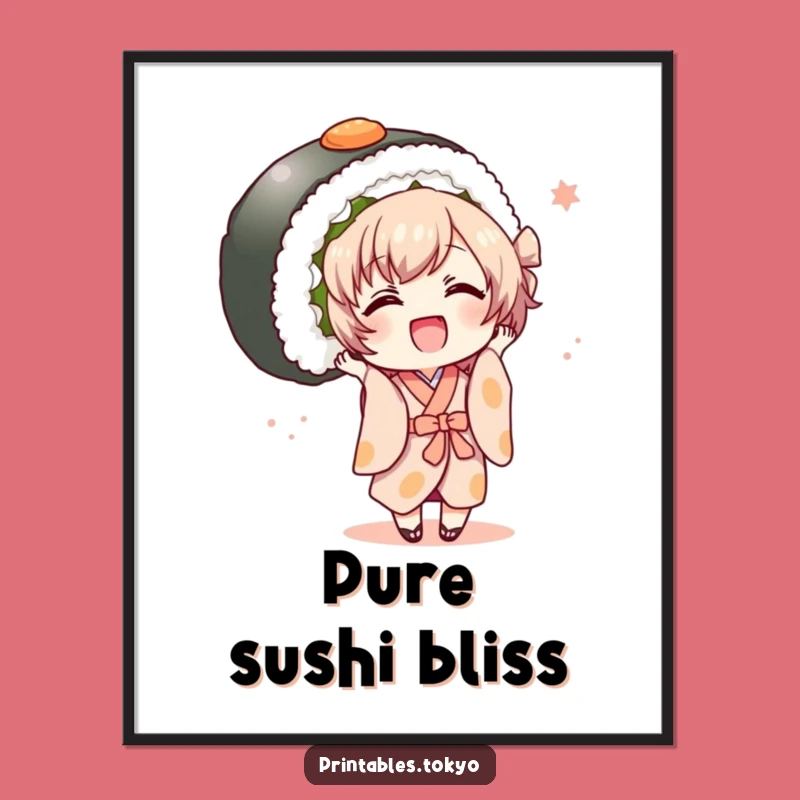 Funny Kimono Sushi Poster - Joyful Character Art, Oversized Roll Decor Gift