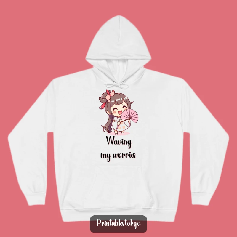 Funny Fan Waving Hoodie: Excited Character, Cozy and Humorous Warmth