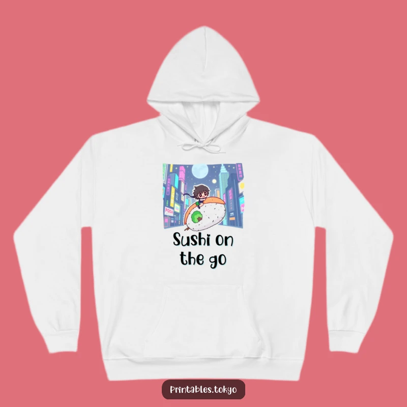 Funny Sushi Rider Hoodie: Neon City Character, Cozy and Hilarious Urban Warmth