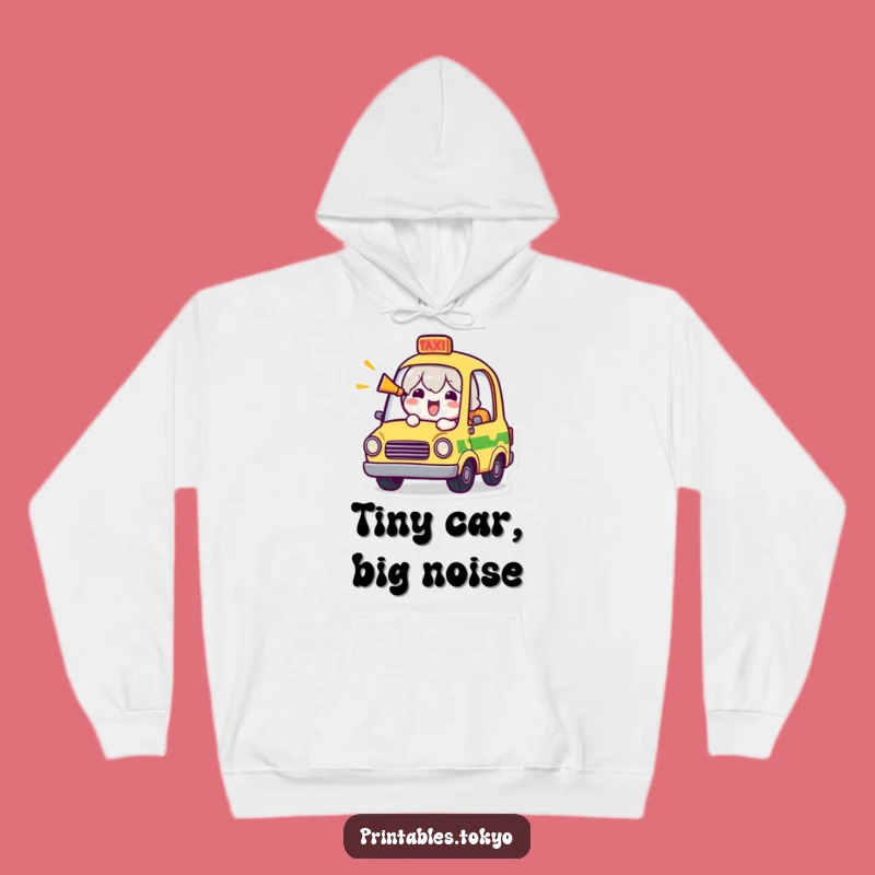 Funny Tiny Taxi Hoodie: Cheerful Character Honking Horn, Cozy and Hilarious Gift