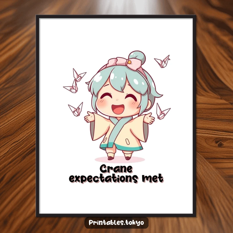 Funny Free Printable Wall Art showcasing a character with a wide smile, expertly juggling delicate origami cranes.