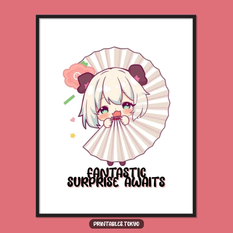 Funny Free Printable Wall Art: Fan Hiding Character, Whimsical Downloadable Decor for Playful Spaces