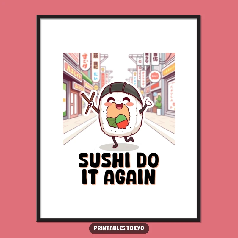 Free Printable Sushi Dancer Wall Art: Funny Japanese Food Decor Gift
