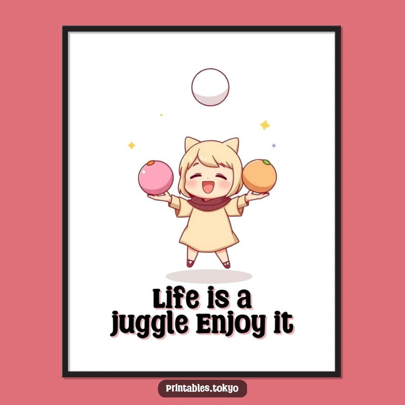 Funny Free Printable Wall Art: Mochi Juggling Character - Playful Downloadable Decor Gift