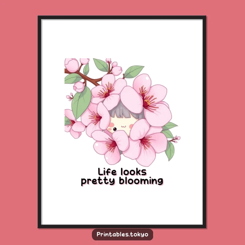 Free Printable Wall Art: Cherry Blossom Peeker Funny Downloadable Decor