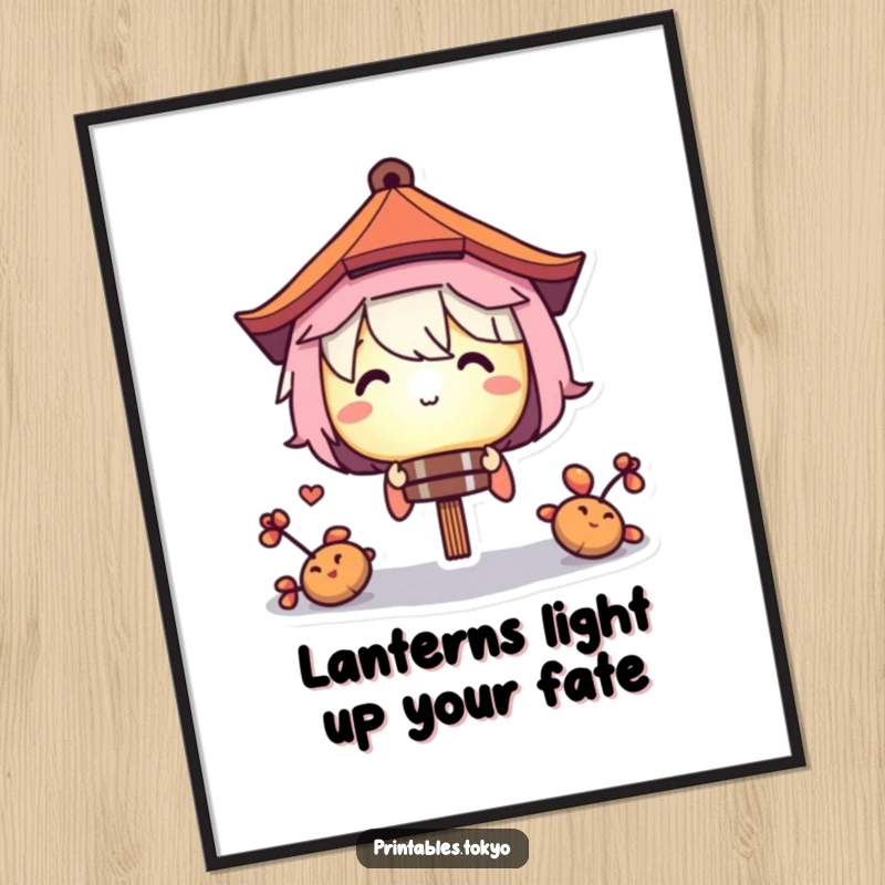 Funny Free Printable Wall Art: Character peeks with intrigue from behind a brightly glowing paper lantern. Unique downloadable art.