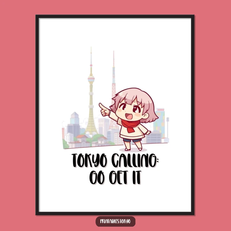 Funny Free Printable Wall Art: Tokyo Skyline Pointer, Vibrant Downloadable Decor with a View